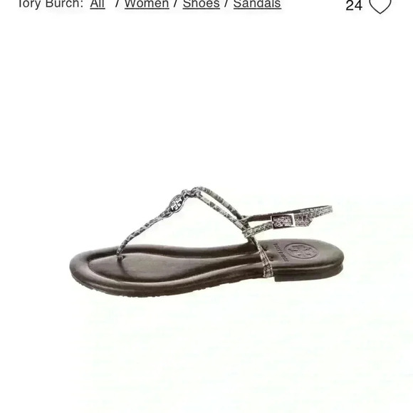 Tory Burch, black animal, print T-strap sandals 8 - Picture 2 of 13